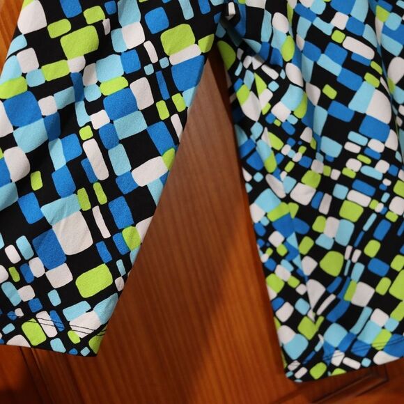 Laura Ashley Bright Colorful Blue Green Geometric Print Top Medium - Picture 4 of 8